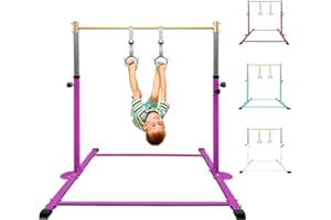 HomeSun Gymnastikstange für Kinder Robuste Kip Bar mit Ringen horizontale Turnreck für Heimtraining Höhenverstellbar 90-150cm Trainingsgerät bis 100 kg Alter 3-15