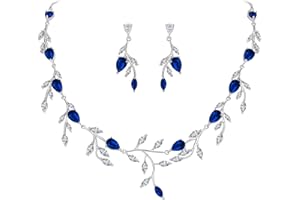 EVER FAITH Gioielli da Sposa per Le Donne Sposa Birdesmaid, Sparkly Zirconia cubica Pera Birthstone Foglia Collana Orecchini Set per Prom