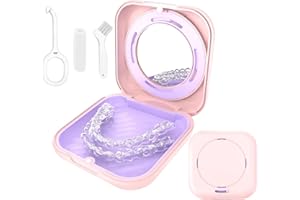 TUNYINSH Retainer Case for Invisalign, Slim Aligner Cases with Mirror and Ventilation Holes, Mouthguard Case with Removal Tools& Aligners Chewies& Brush (Pink)