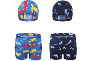 FedMois Traje de Baño de Dos Piezas Niños, Short Bañador + Gorro Natación (Pack de 2 Set)