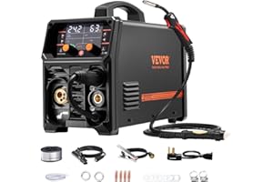 VEVOR Soldador Pro MIG 250 A, Máquina de Soldadura Sinérgica 5 en 1 MIG a Gas/MIG con Núcleo Fundente/STick/Lift TIG/MIG PLUSE con Tecnología de Inversor IGBT y Pantalla LCD, 430 x 180 x 320 mm
