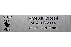 Mygoodprice Plaque gravée pour nom boîte aux Lettres Stop PUB autocollante 10x2,5cm personnalisée 1 à 3 Lignes Alu Brossé