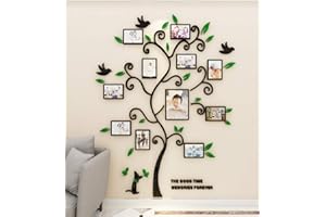 GUANGMU Albero Adesivo da Parete - Fai da te 3D Adesivi Murali Alberi e Famiglia Cornice Per Foto Wall Stickers Con Arts Decorazioni per Camera da Letto Soggiorno Ufficio (M: 160 * 132cm,Verde)