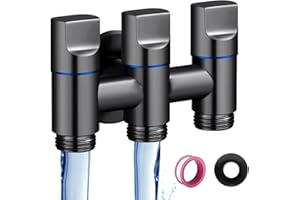 SRMIQLYE Valvula Antiretorno Agua, Llave de Paso Agua de Tres Vías, Grifo Lavadora, Desviador de Ducha con Interfaz Roscada de 4 Puntos(1/2"), Adaptador Grifo Ducha, para Lavadoras e Inodoros (Gris Oscuro)