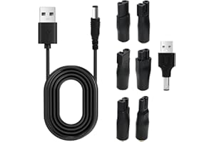 SELURK 5V Cargador Afeitadora Cable USB Universal, Cable Universal USB a DC,para Varios 5V Cortapelos de pelo eléctricas, Depiladoras,Kit de Adaptador Corriente con 7 Puntas Conector