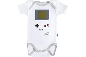 Baby Geek Console Portable rétro - Body Bébé Manches Courtes - Coton - Blanc - Coutures Grises