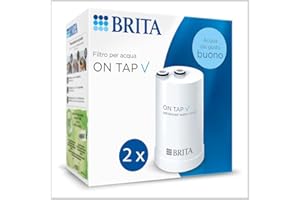 BRITA ON TAP V (600 L) 2 cartucce di ricambio per filtro dell'acqua - per acqua sostenibile di buon gusto, riduce micro particelle, PFAS, metalli pesanti e altre sostanze che alterano il gusto
