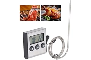 VIAGASAFAMIDO Thermomètre à Viande Numérique pour Cuisiner et Griller, Thermomètre Alimentaire pour Barbecue, Thermomètre à Sonde de Température pour Cuisiner, Griller avec Minuterie de
