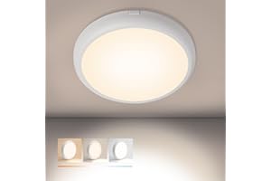SUNDERTECH LED Ceiling Light 18W 2200 lm, 3 Colors Choice 3CCT in 1 Bathroom Lights Surface and Recessed Mount Indoor Ceiling Lights for Storage Room, Stairwell, Porch and More