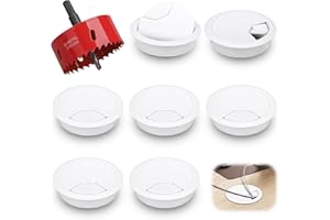 Teokantz 8 PCS Desk Grommet 80mm with Metal Hole Saw, Desk Cable Hole Cover White, Round Plastic Desk Cable Grommet, White Cable Grommets for Management Holes Office and Home Computer Desk Wires