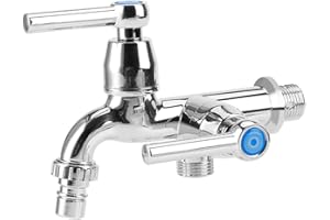 ASIXXSIX Asixx Grifo de Agua, Grifo de Fregadero,con Doble Asa Y Doble Salida de Agua,Conexión G1 / 2,para Lavadora,Fregadero,Baño,Jardín, Bañera,Etc(Manija Recta)