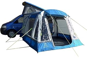 OLPRO Outdoor Leisure Products Loopo Breeze Blue & Grey Inflatable Campervan Awning 3.1m x 3.9m with canopy poles