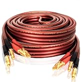 Pure Copper Speaker Cable with Gold Plated Banana Connectors, 14 AWG, 6 Feet (2 Meters)