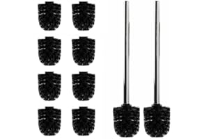 ‎DALOUAL Daloual - 10 x Ersatz WC-Bürstenkopf Schwarz Ø ca. 6,5 cm + 2 x Edelstahl-Griff 26,5 cm - Toiletten-Bürste - Klo-Bürste - WC-Besen - austauschbar - modernes Design - hochwertig - langlebig