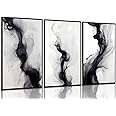3 Pcs Black And White Simple Abstract Canvas Wall Art Black and gray Minimalist Prints Painting Smoke Shapes Pictures Posters Modern Home artwork for Bedroom Study office Decoration, 12x16in Unframed