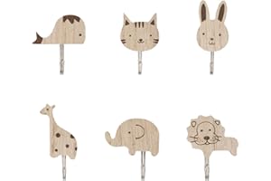 Sikweny 6 pezzi porta cappotto da parete per bambini design senza perforazione porta cappotto bambino supporto adesivo Patere legno forte capacità di carico per camera da letto del bambino bagno