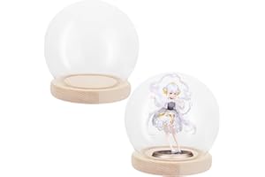 APACALI 2pcs Cloche en Verre avec Fond en Bois, Cloche décorative en Verre Transparent de 11 cm, Cloche en Verre Transparent, Cloche en Verre avec Fond pour lumières, décoration