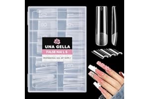 UNA GELLA XXL Long Square Tips für Gelnägel, 120 Stück 12 Größen Nagelspitzen Soft Gel Full Cover Nail Tips – für künstliche Nagelverlängerungen, DIY Press-On-Nägel, kein Feilen nötig