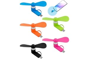 Yuio 5 Pcs 2 In 1 Ventole Per Cellulare, Mini Ventola Usb Portatile, Ventola per Telefoni Cellulari per Casa Viaggi Ufficio, Ventole per Cellulare, Ventilatore Silenzioso, Porta Type-C/Micro-USB