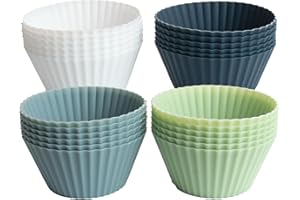HAPHOME Lot de 24 moules à muffins en silicone - 4 couleurs - Réutilisables - Sans BPA - Passent au lave-vaisselle - Pour gâteaux et pudding
