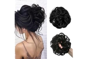 NOKDAL Moños postizos de Pelo Natural Moño Postizo Rizado con Goma Postizo Coletero Pelo Natural Moño Sintético Desordenado Ondulado Rizado Coleteros de Pelo Natural Rizado Postizo Coleta Humano para Mujer