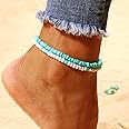 Bracelets Cheville Bracelets De Cheville Bohème Handcess - Double Chaîne Avec Perles Colorées | Bijou Pied Femme Réglable | Style Plage, Festival Ou Quotidien Bracelet Cheville Plage