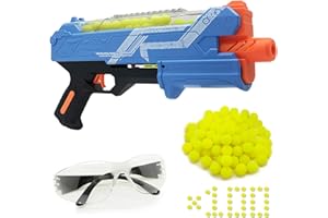 TOYER Pistola blaster con occhiali protettivi e 100 colpi per ragazzi e ragazze Compatibile con le freccette Nerf Hyper Rounds, ricarica facile, contiene fino a 50 colpi