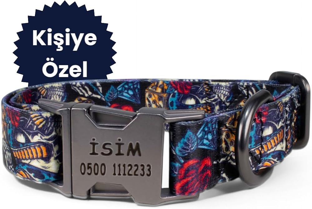 caramelos İSİMLİ KÖPEK TASMASI, ORTA VE BÜYÜK IRK KÖPEK TASMASI KÖPEK İSİMLİK, METAL KİLİTLİ TASMA 2,5 CM DESEN 6-Tek Ebat