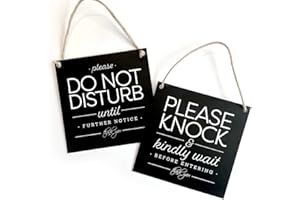 REILLY ORIGINALS ONE 2-Sided Sign, Knock & Kindly Wait, Please Do Not Disturb | Exclusive Value Series with Elegant Designer Graphics |151mm x 151mmx 3mm (Black)