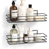 SOGUD Şampuanlık 2&rsquo;li Set - Yapışkanlı Banyo Rafı - Delme Gerektirmeyen Siyah Metal Duş Rafı - 30 x 12 x 4 cm Duvar Tipi Bany
