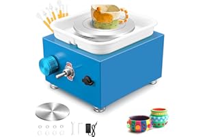 Mini Electric Pottery Wheel, Couleeur 2000RPM & 10/6.5cm Plates Turntable Pottery Wheel, Adjustable Speed Pottery Wheel for Kids with Shaping Tools for Pottery DIY Shops, Pottery Teaching(Blue)