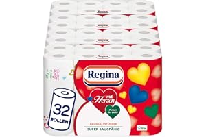 Regina med hjärtan hushållsdukar 3 lager | 32 rullpaket (8 x 4 enkelförpackningar) | 43 ark per rulle