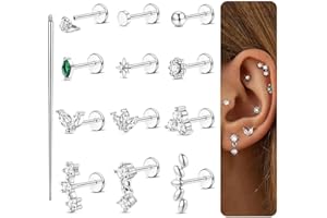 KRFY 16g/18g Piercing Tragus Oreja Nariz Helix Oro/Plata Roscado Interno Piercing Labio Hipoalergénico Acero Quirurgico Piercings Conch Cartílago 6/8MM