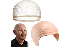 FENYW Gorra Calva de Piel Calva Gruesa de látex, Gorro Calvo y Gorro de Malla,Calva de látex Grueso,Gorra de Peluca Cráneo de Piel Gorra de Disfraz para Adulto Niño Disfraz Vestuario Cosplay Halloween