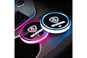 KaTiak LED Car Coasters 2pcs for Scania K250 K280 K310 K320 K490 SERIE G P S SerieX,7 Colors Luminescent USB Charging Lights Interior Atmosphere Logo Drink Cup Holder
