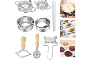 SCHYIDA 12 Piezas Moldes para Hacer Empanadillas Kit de Moldes para Ravioles de Acero Inoxidable 2 Moldes para Dumpling de 8,5 cm y 7,5 cm 7 Cortadores y 2 Selladores de Masa y 1 Cuchara de Relleno
