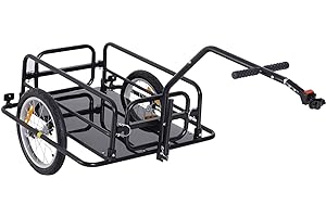HOMCOM Remorque vélo remorque de Transport pour vélo Pliable Barre d'attelage Universelle Acier Noir