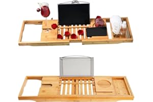 ENERGY 01 Wysuwana bambusowa taca do wanny - wysokiej jakości akcesoria do relaksującej i wygodnej kąpieli - regulowany uchwyt na książki, szklanki, napoje, telefony, tablety, mydła itp.