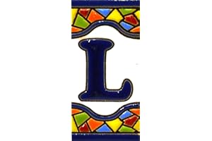 ART ESCUDELLERS Schilder mit Zahlen und Nummern auf vielfarbiger Keramikkachel. Handgemalte Kordeltechnik fuer Schilder mit Namen, Adressen und Wegweisern. Persoenlich gestaltbarer Text. Design MOSAICO MINI 7,3 cm x 3,5 cm (BUCHSTABEN "L").