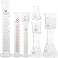 Hemobllo 9pcs Glass Flask Set Laboratory Glass Flask Beaker Shot Glasses Graduated Cylinder Set Scientific Utensils Supplies for School Lab 50ml 100ml 250ml