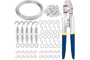 TooTaci 30M Wire Rope with Turnbuckles Kit, 1.5mm Steel Cable with Swager Wire Crimping Tool, 2 in 1 Cutter & Crimper Tool, Ideal for Garden Trellis, Fence, and Railing Cable Installations