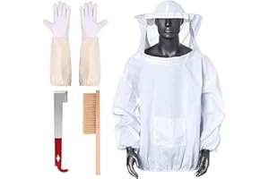 ETOFIXEE Beekeeper Schutzanzug, Honigernte-Set enthält Bienenbürste, Imkerhandschuhe, J-Haken-Rahmenheber und Abstreifer aus Edelstahl, Bee Keeper Suits, Schutzausrüstung für die Honigernte