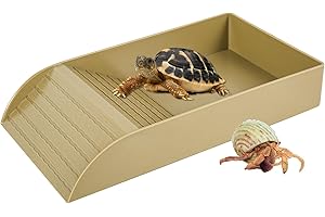 Eummy Tortoise Water Dish Tortoise Bath Dish Anti Slip Reptile Pool Bowl with Ramp Reptile Feeding Box Dish Plastic Turtle Food and Water Bowl Tortoise Accessories for Basking Feeding Bathing (Wood)