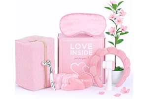 CHROVEN Set Skincare Coreana Donna – Kit Viso Completo con Gua Sha, Roller, Spazzola Detergente, Maschera, Fascia, Dischetti e Pochette – Cofanetto Regalo Donna Beauty, Idea Regalo Compleanno (Rosa)