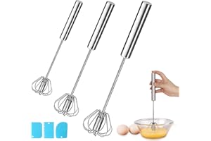 ZIOYA Fruste da Cucina Fruste Rotanti Pressa Manuale Utensili da Cucina Frusta a Mano Frusta in Acciaio Inox Utensili da Cucina Semiautomatici Argento (3 Frustino e 3 Raschietti in Plastica)