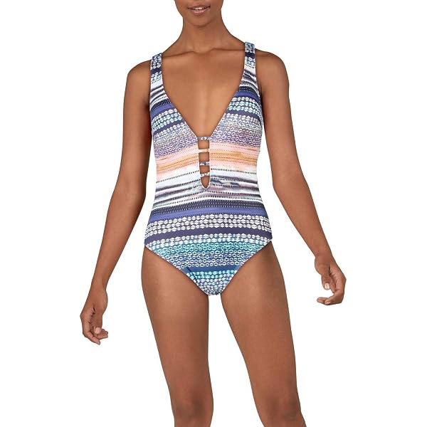 Kenneth Cole New York Women's Keyhole Front Cross Back One Piece Swimsuit - Tummy Control, Push-Up