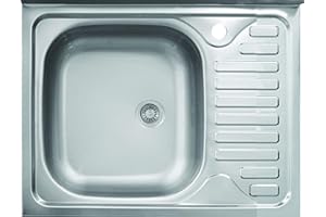 MABEL SRL MABEL Lavello Cucina 1 Vasca con Gocciolatoio Lavabo da Appoggio Lavandino Cucina Acciaio Inox 201 Finitura Spazzolata Facile da Pulire Lavabo Cucina Profondità Vasca 15 cm - L 60 cm x P 50 cm