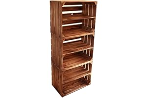 teramico Lot de 3 caisses à fruits/vin/caisses en bois 50 x 40 x 30 cm avec étagères intermédiaires flammées pour la construction de meubles - Massives et stables