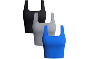 OQQ 3 Pack Women's Crop Tank Scoop Square Neck Tops Slim Vest for Women Ribbed Sleeveless Wide Strap Top Sport Crop Tops for Lady