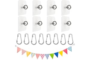 UFURMATE Lot de 8 crochets de plafond auto-adhésifs sans clou en acier inoxydable sans trou crochets à œillet pour suspension de plafond et mur avec mousquetons pour intérieur et extérieur